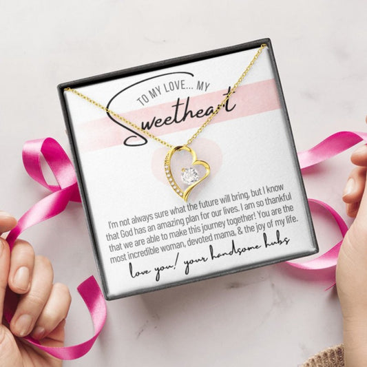 To My Love My Sweetheart Gold Heart Pendant Necklace / From Hubs / Husband to Wife and Mom Gift / Christian faith-based jewelry