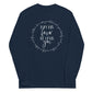 May His Favor Be Upon You Numbers 6 family blessing Christian aesthetic design printed in white on super soft navy blue long sleeve tee for women