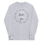 May His Favor Be Upon You Numbers 6 Blessing Christian aesthetic design printed in navy and white on soft heather gray long sleeve tee for women