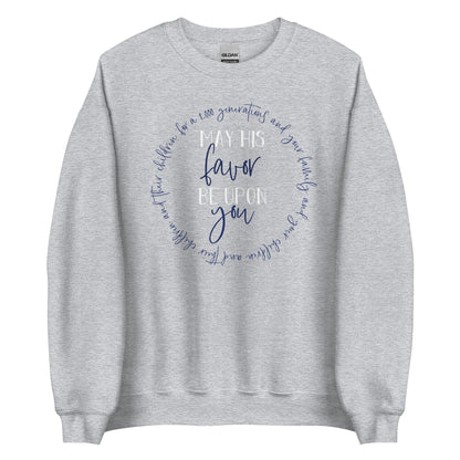 May His Favor Be Upon You family & children Numbers 6 The Blessing Christian aesthetic circle design printed on cozy heather sport gray unisex crewneck shirt for women
