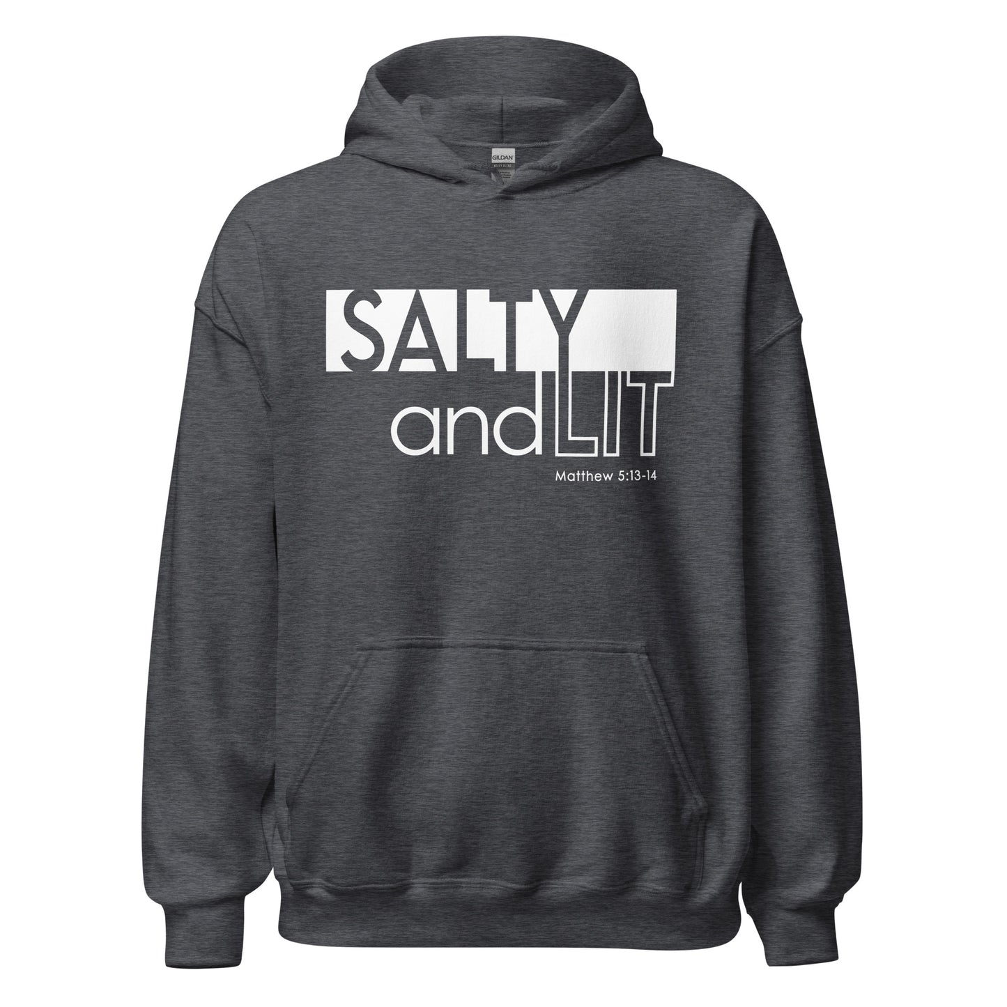 Funny Christian aesthetic Salty And Lit Matthew 5:13-14 bible verse unisex cozy heather dark gray hoodie for men and women