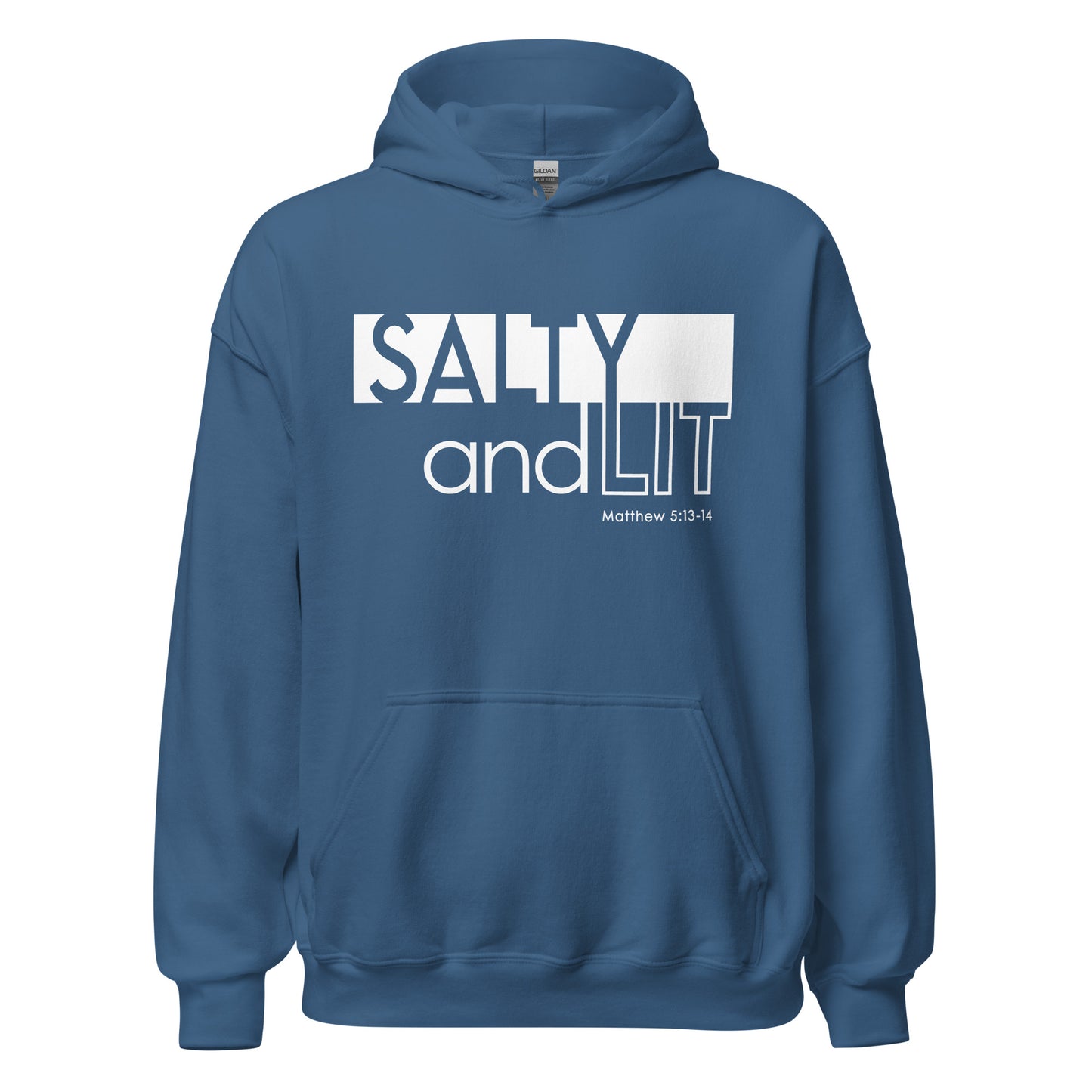 Funny Christian aesthetic Salty And Lit Matthew 5:13-14 bible verse unisex cozy indigo blue hoodie for men and women