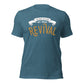 Heather Deep Teal Blue Christian aesthetic soft Unisex T-shirt that says, No More Religion We Want Revival printed in gold and white, church gift Jesus graphic tees designed for men and women 
